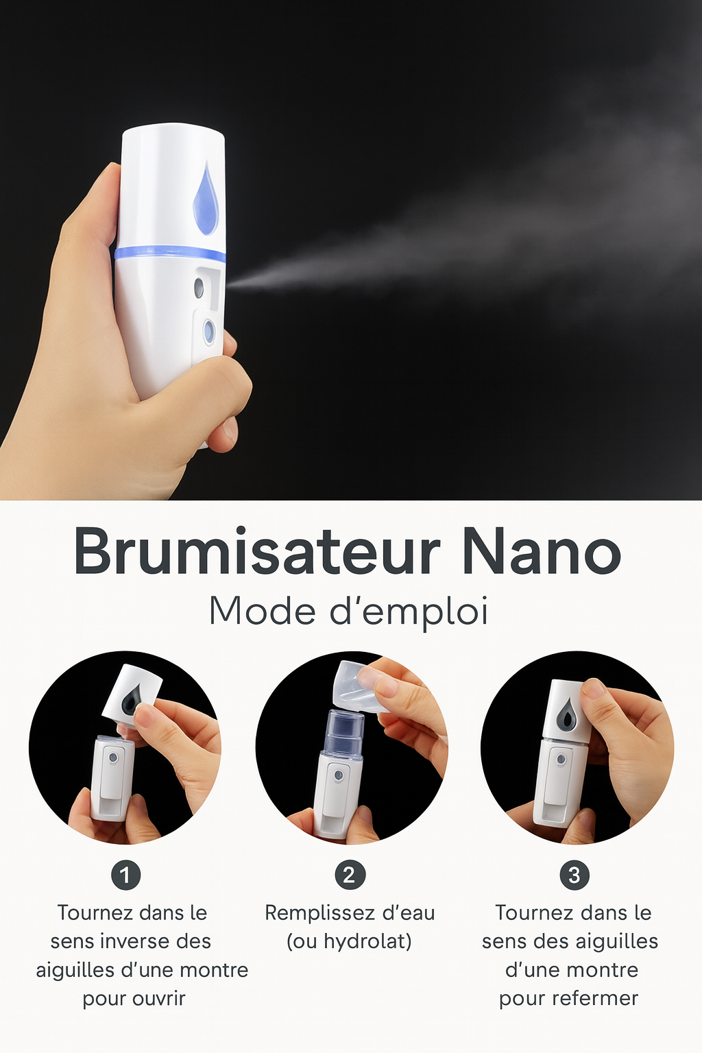 Nano Brumisateur Facial Portable avec Miroir – Hydratation Instantanée et Rafraîchissante