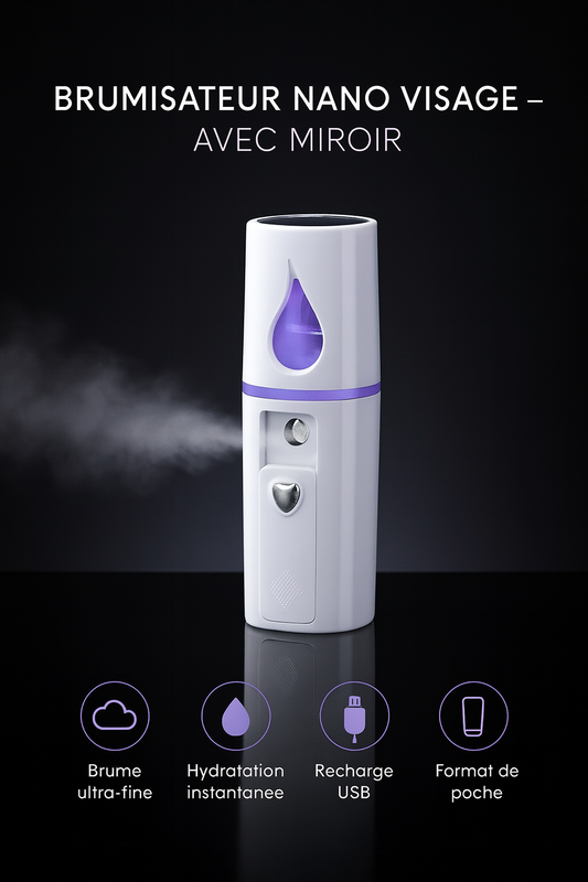 Nano Brumisateur Facial Portable avec Miroir – Hydratation Instantanée et Rafraîchissante