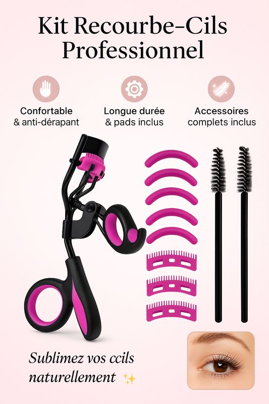 Kit Recourbe-Cils Professionnel 11/16 pièces – Pads de Remplacement, Pinceaux & Pinces à Épiler – Pour des Cils Longs et Courbés Toute la Journée