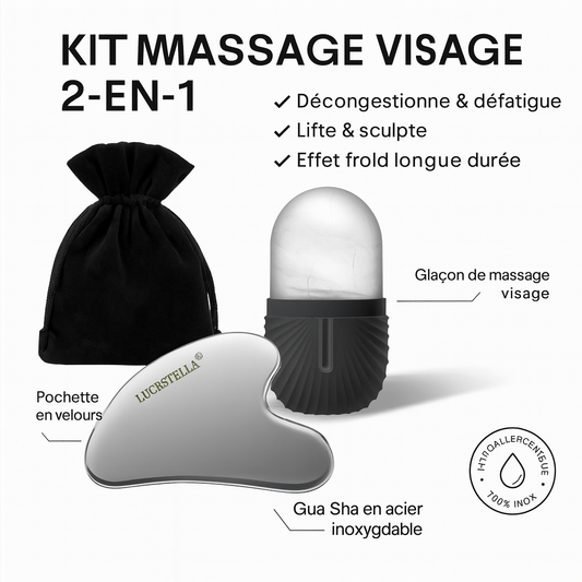 Kit 3 en 1 Gua Sha & Roller Visage Inox – Massage Lifting, Anti-Âge & Effet Glacé