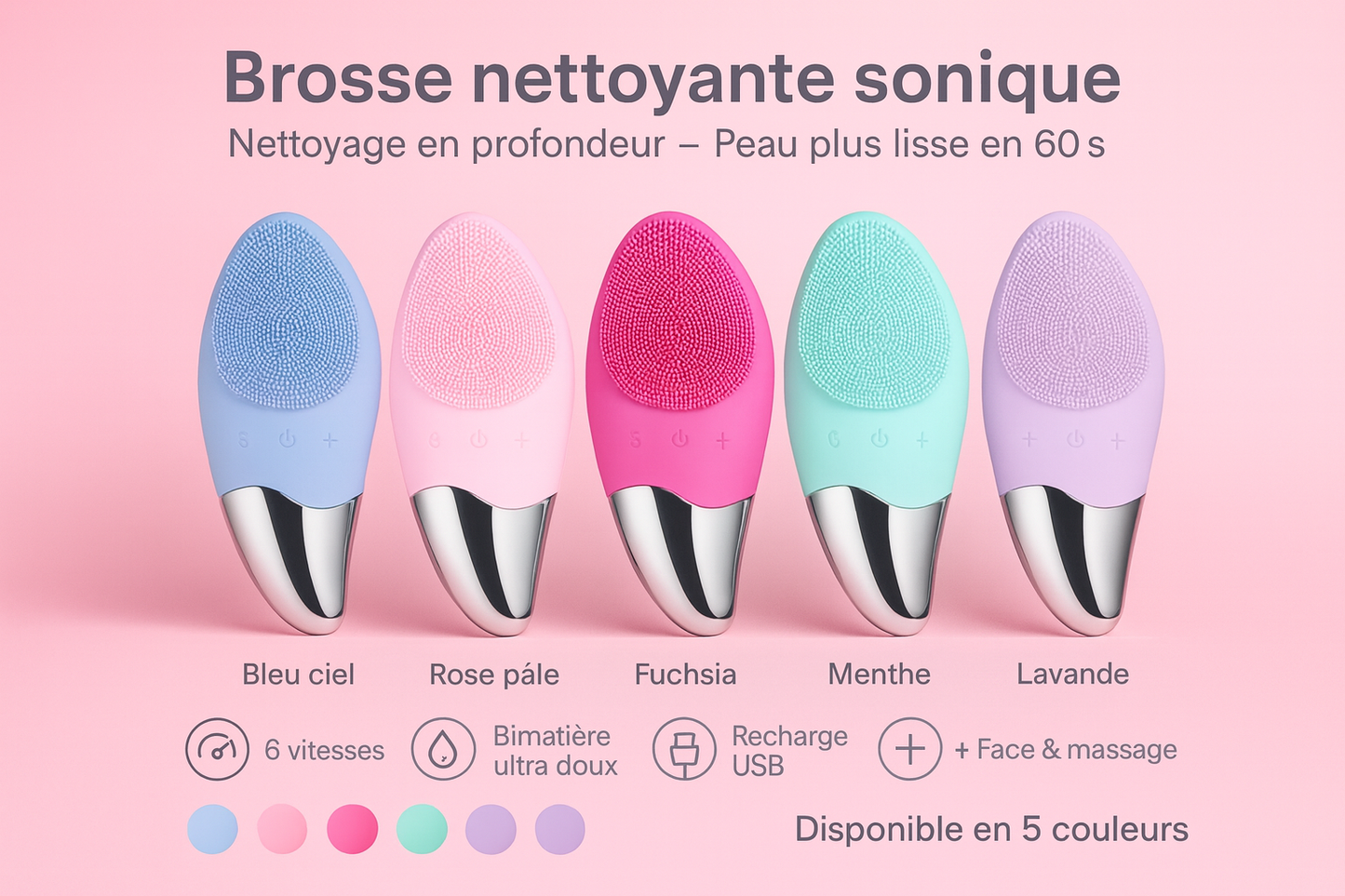 Brosse Nettoyante Visage Électrique USB – Nettoyage en Profondeur & Massage Sonic