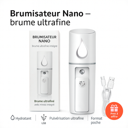 Nano Brumisateur Facial Portable avec Miroir – Hydratation Instantanée et Rafraîchissante