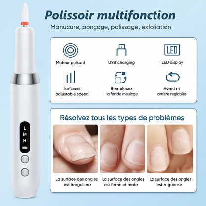 Ponceuse Électrique à Ongles Professionnelle – Polissage, Limage et Retrait de Peaux Mortes avec Embouts Multiples