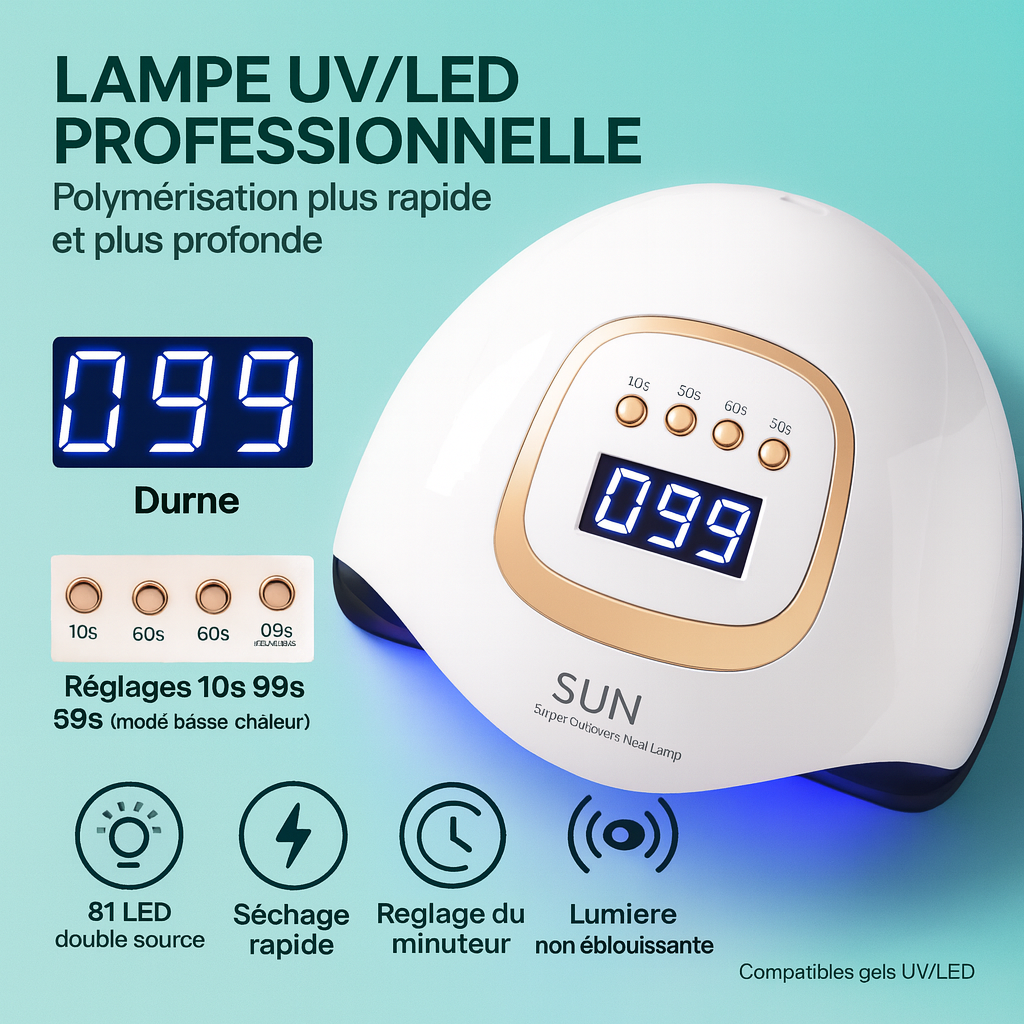 Lampe UV LED 380W Professionnelle – Séchage Rapide Vernis et Gel, Manucure & Pédicure à Domicile ou en Salon