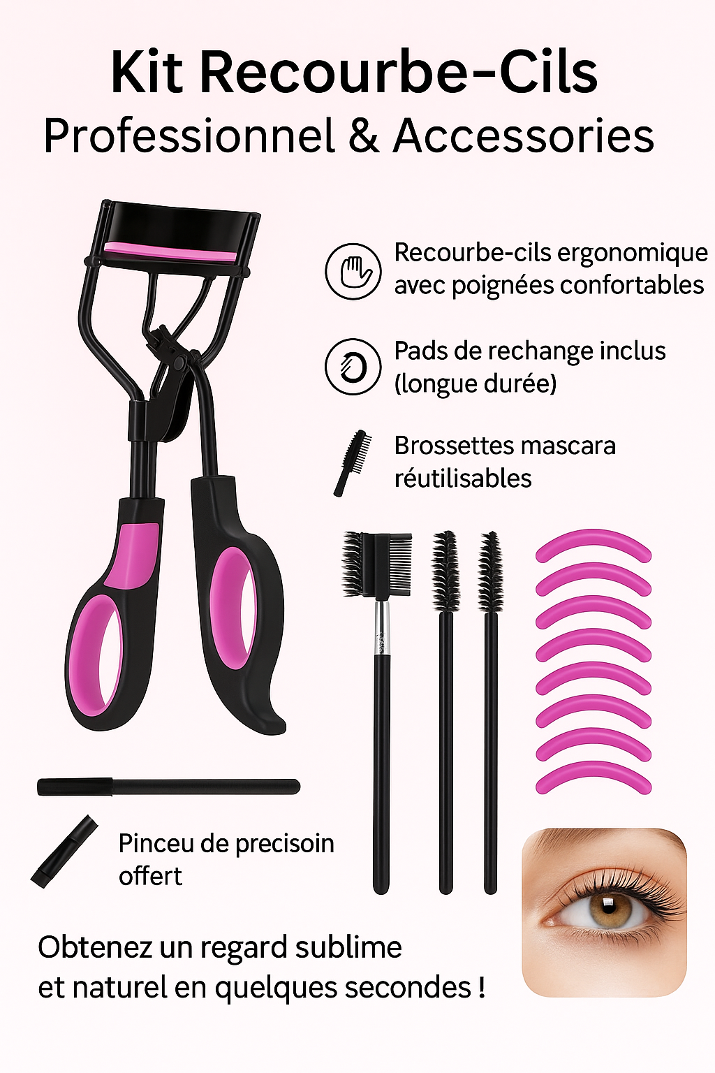 Kit Recourbe-Cils Professionnel 11/16 pièces – Pads de Remplacement, Pinceaux & Pinces à Épiler – Pour des Cils Longs et Courbés Toute la Journée