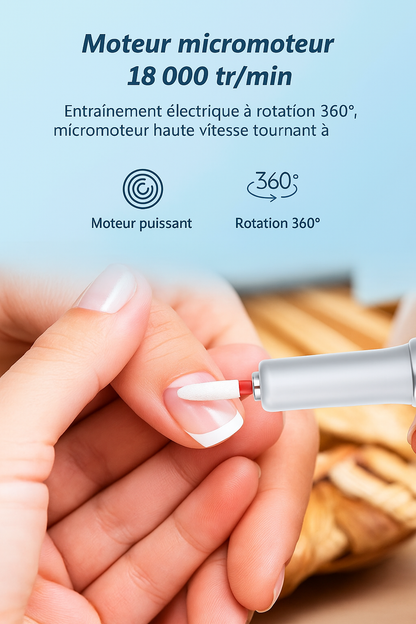 Ponceuse Électrique à Ongles Professionnelle – Polissage, Limage et Retrait de Peaux Mortes avec Embouts Multiples