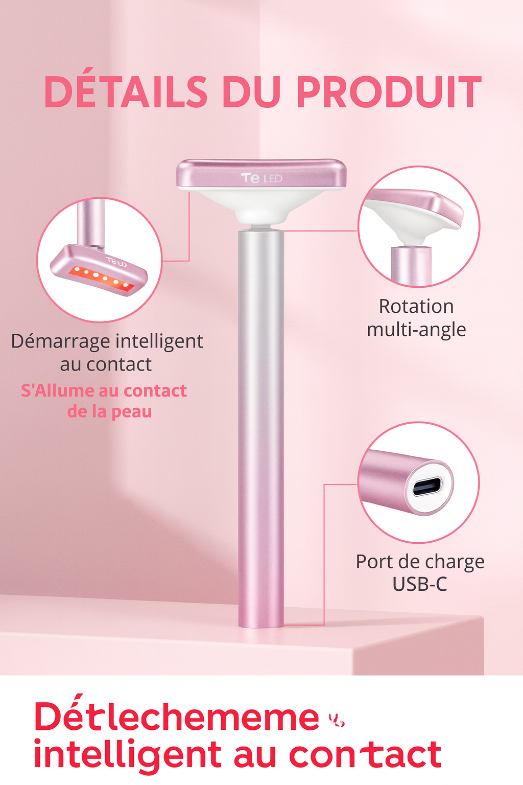 Appareil de Massage Visage & Yeux 4 en 1 – LED Rouge, Chaleur 45°C, EMS Lift & Vibration – Anti-Rides et Raffermissant
