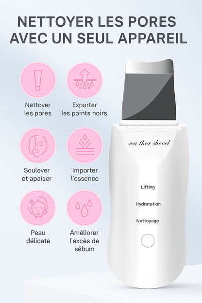 Appareil Skin Scrubber Ultrason – Nettoyeur de Pores, Éliminateur de Points Noirs et Soin Liftant Visage Professionnel