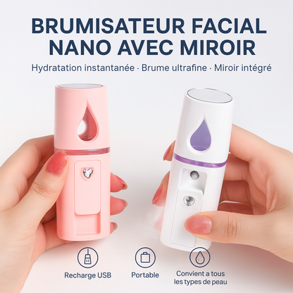 Nano Brumisateur Facial Portable avec Miroir – Hydratation Instantanée et Rafraîchissante
